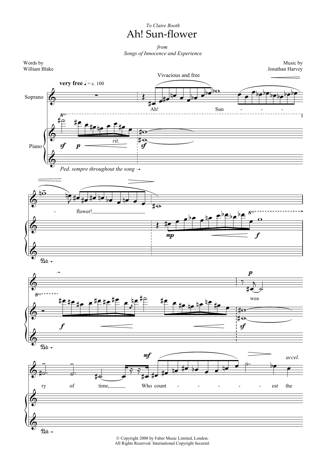 Download Jonathan Harvey Ah! Sun-flower (for soprano & piano) Sheet Music