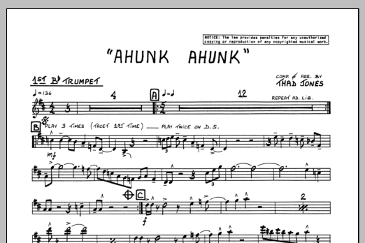 Download Thad Jones Ahunk Ahunk - 1st Bb Trumpet Sheet Music