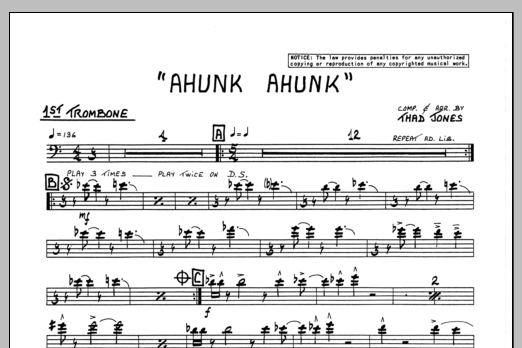 Download Thad Jones Ahunk Ahunk - 1st Trombone Sheet Music