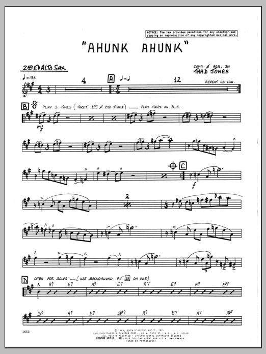 Download Thad Jones Ahunk Ahunk - 2nd Eb Alto Saxophone Sheet Music