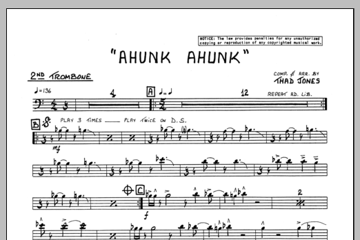 Download Thad Jones Ahunk Ahunk - 2nd Trombone Sheet Music