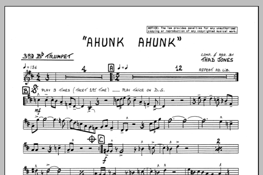 Download Thad Jones Ahunk Ahunk - 3rd Bb Trumpet Sheet Music