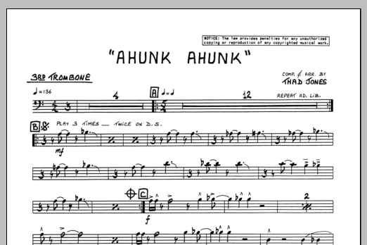Download Thad Jones Ahunk Ahunk - 3rd Trombone Sheet Music