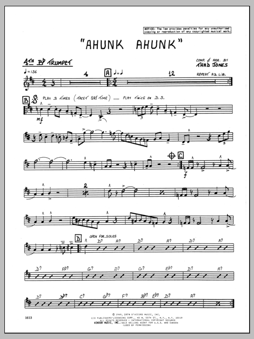 Download Thad Jones Ahunk Ahunk - 4th Bb Trumpet Sheet Music