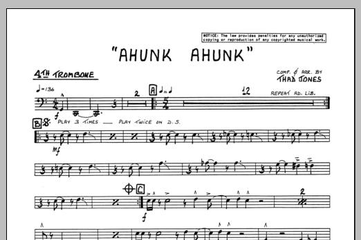 Download Thad Jones Ahunk Ahunk - 4th Trombone Sheet Music