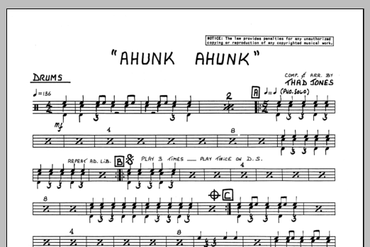 Download Thad Jones Ahunk Ahunk - Drums Sheet Music