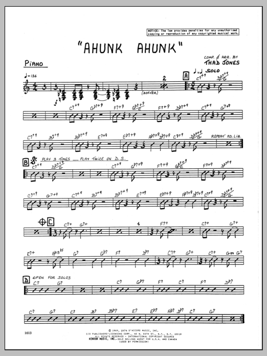 Download Thad Jones Ahunk Ahunk - Piano Sheet Music