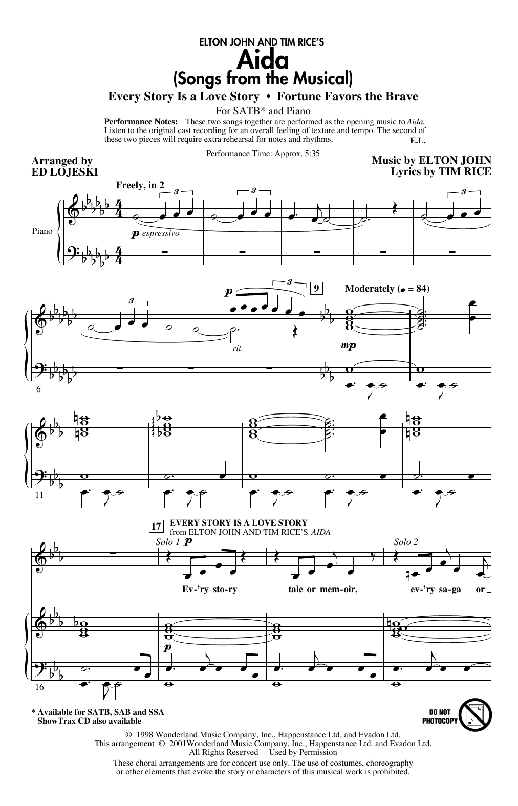 Download Elton John & Tim Rice Aida (Songs from the Musical) (arr. Ed Sheet Music