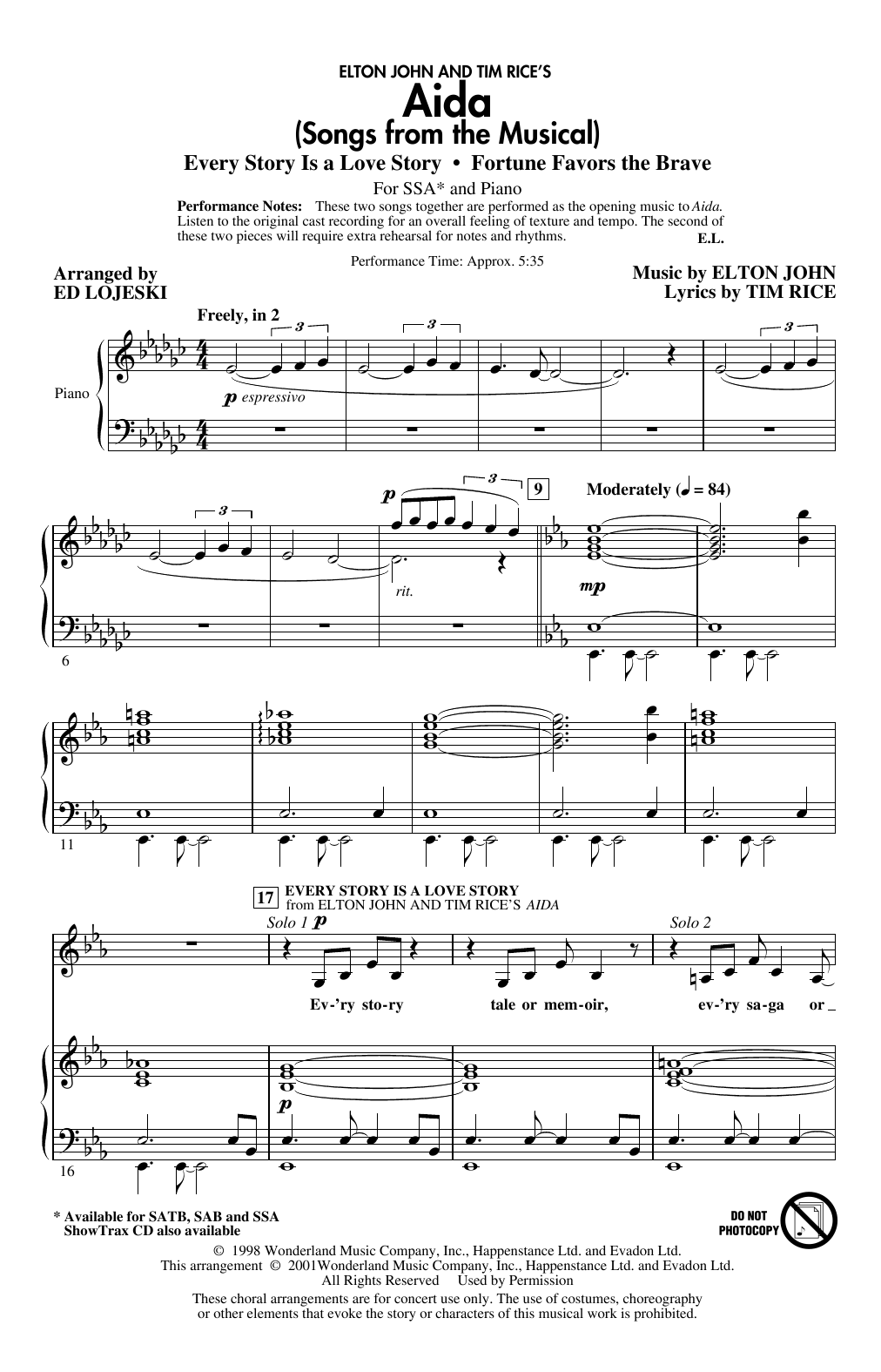 Download Elton John & Tim Rice Aida (Songs from the Musical) (arr. Ed Sheet Music