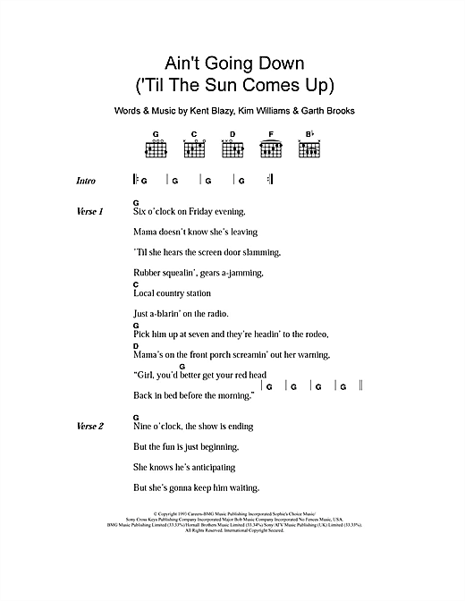 Download Garth Brooks Ain't Going Down (Til The Sun Comes Up) Sheet Music