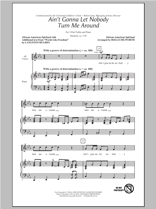Traditional Spiritual Ain't Gonna Let Nobody Turn Me Around (arr. Rollo Dilworth) sheet music notes printable PDF score