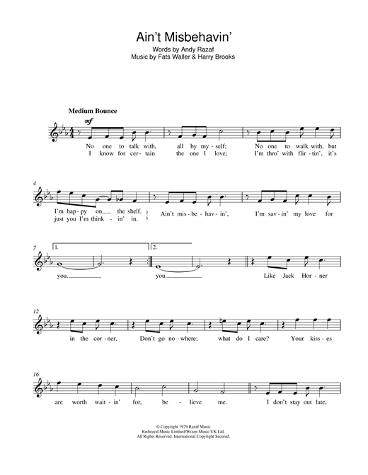 Frank Sinatra Ain't Misbehavin' sheet music notes printable PDF score