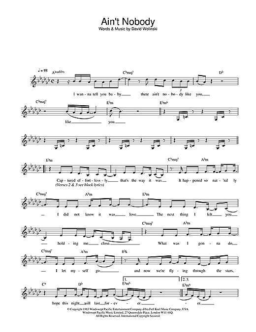 Rufus & Chaka Khan Ain't Nobody sheet music notes printable PDF score