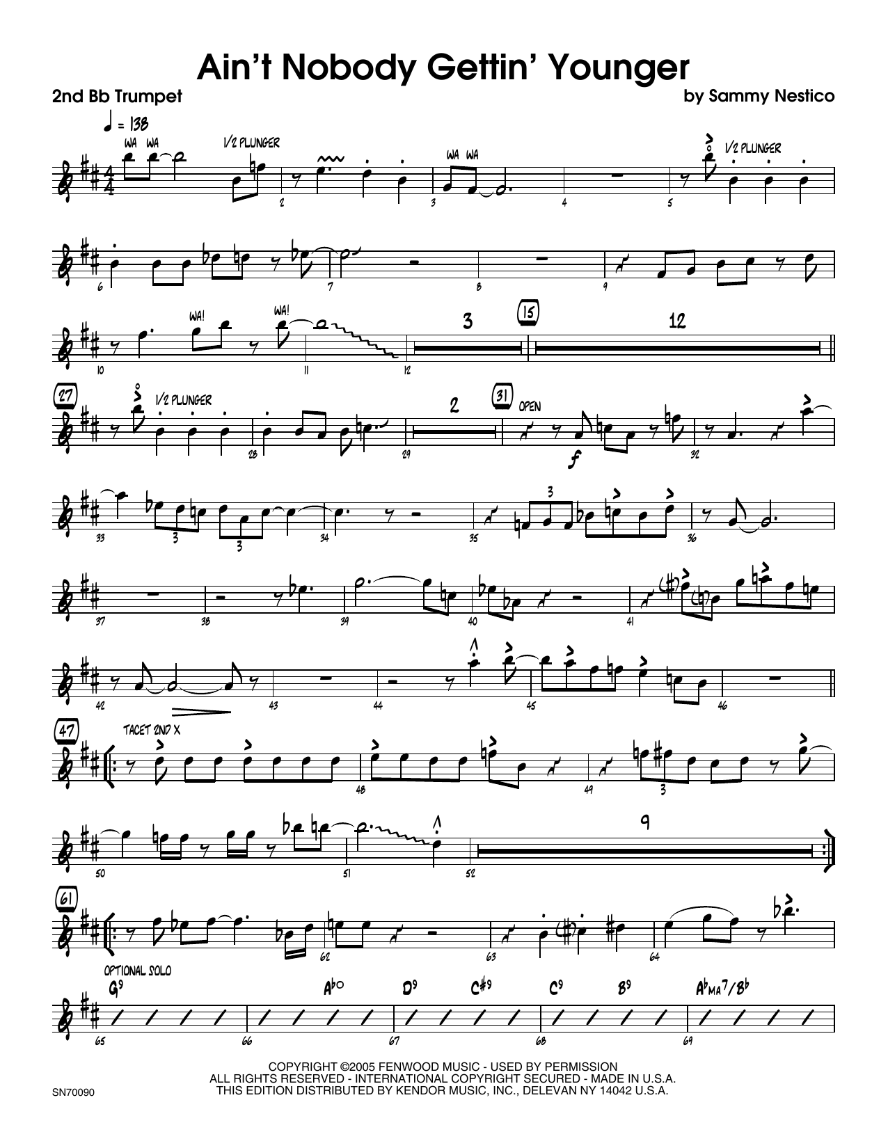 Download Sammy Nestico Ain't Nobody Gettin' Younger - 2nd Bb T Sheet Music