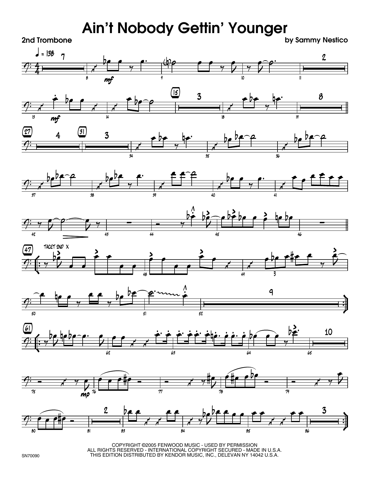 Download Sammy Nestico Ain't Nobody Gettin' Younger - 2nd Trom Sheet Music