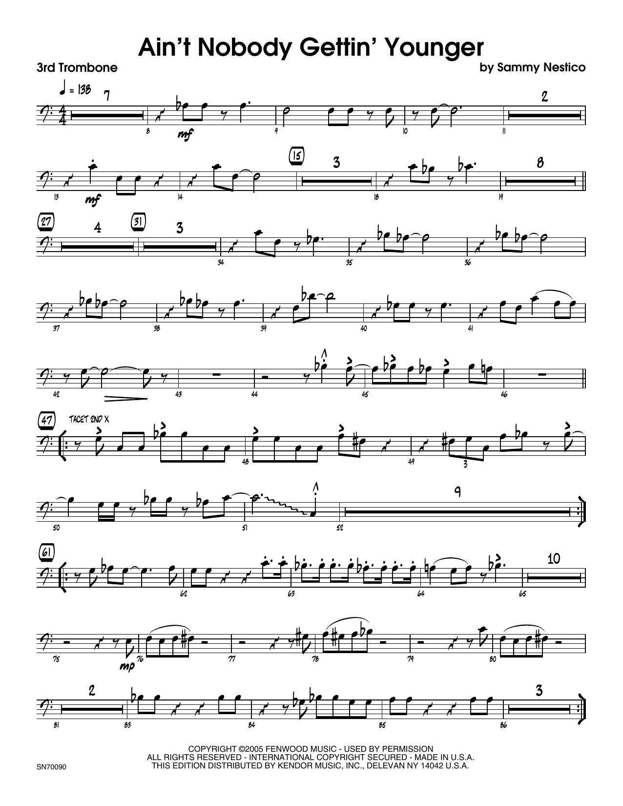 Download Sammy Nestico Ain't Nobody Gettin' Younger - 3rd Trom Sheet Music