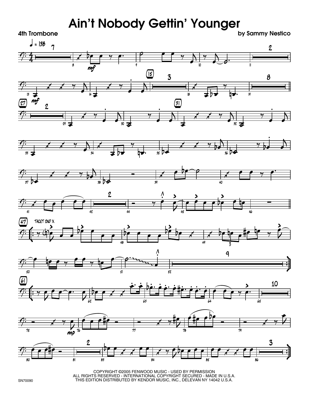 Download Sammy Nestico Ain't Nobody Gettin' Younger - 4th Trom Sheet Music