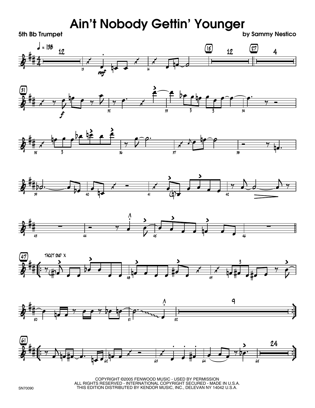 Download Sammy Nestico Ain't Nobody Gettin' Younger - 5th Bb T Sheet Music