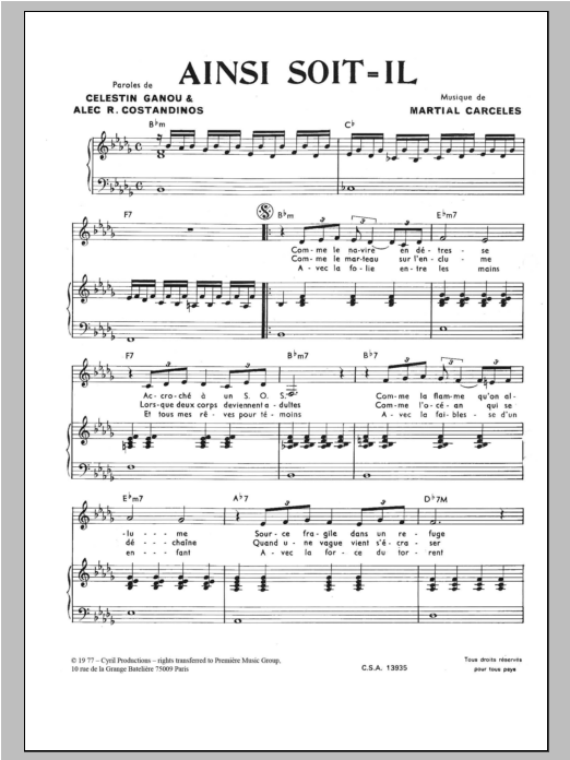 Download Martial Carceles Ainsi Soit Il (As It Must Be) Sheet Music