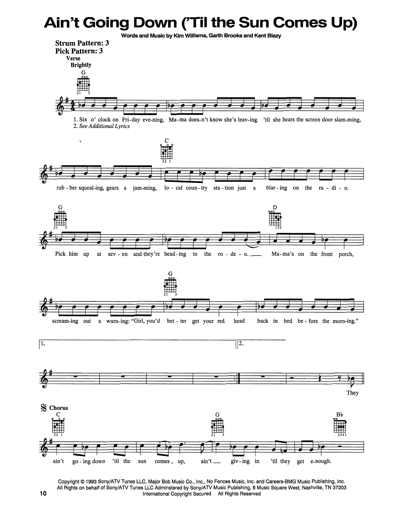 Garth Brooks Ain't Goin' Down ('Til The Sun Comes Up) sheet music notes printable PDF score