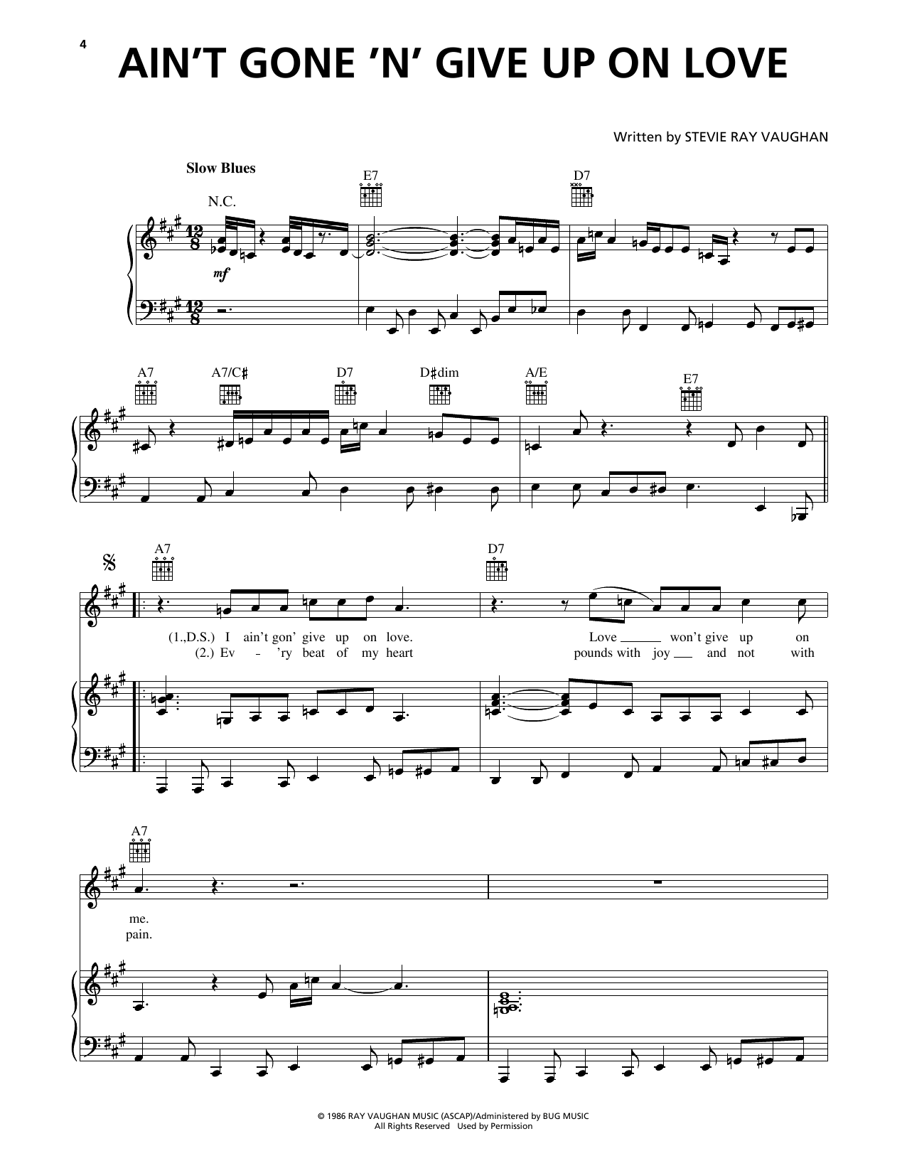 Download Stevie Ray Vaughan Ain't Gone 'n' Give Up On Love Sheet Music