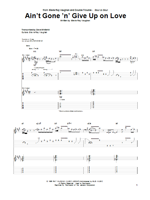 Download Stevie Ray Vaughan Ain't Gone 'n' Give Up On Love Sheet Music