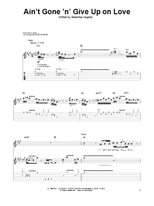 Download Stevie Ray Vaughan Ain't Gone 'N' Give Up On Love Sheet Music