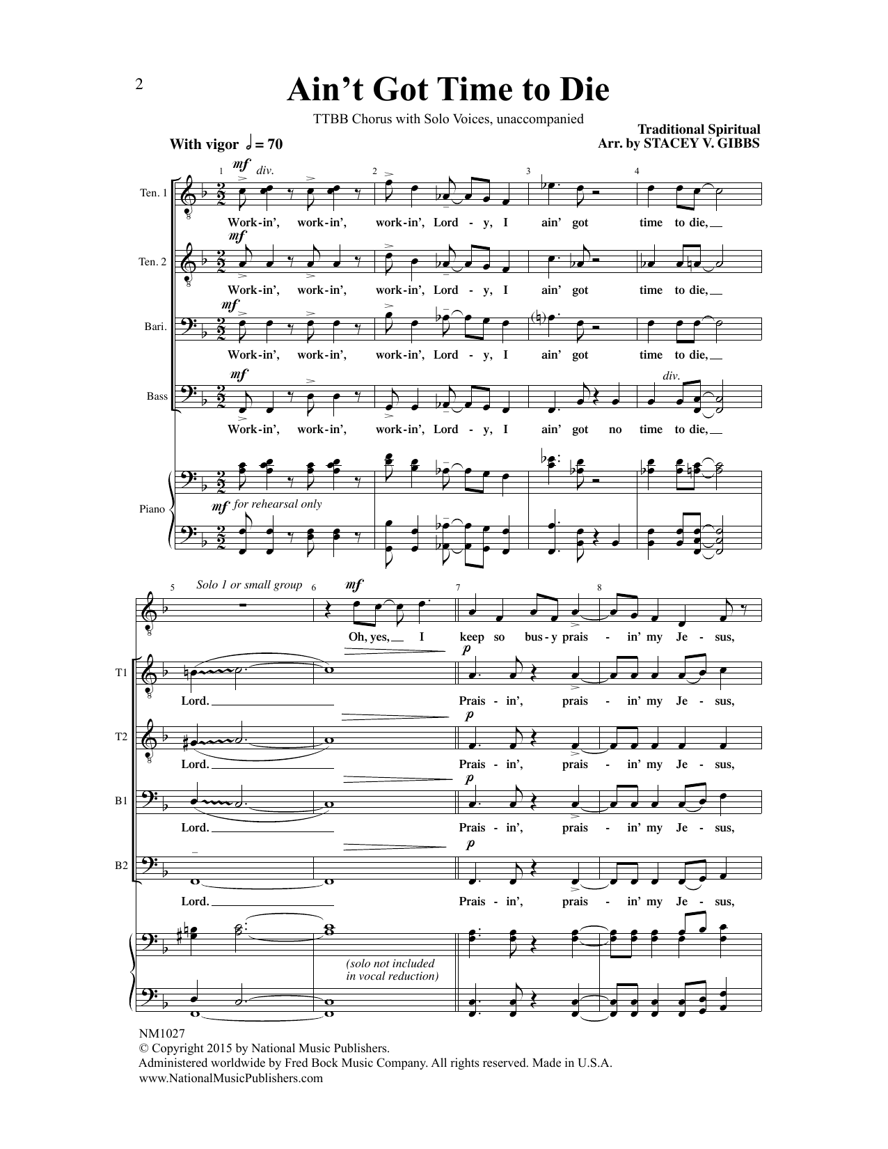 Download Traditional Spiritual Ain't Got Time To Die (arr. Stacey V. G Sheet Music