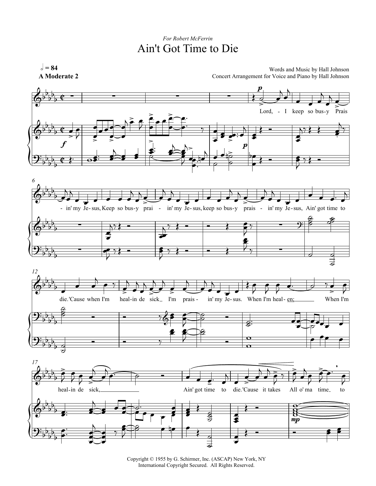 Download Hall Johnson Ain't Got Time to Die (D-flat) Sheet Music
