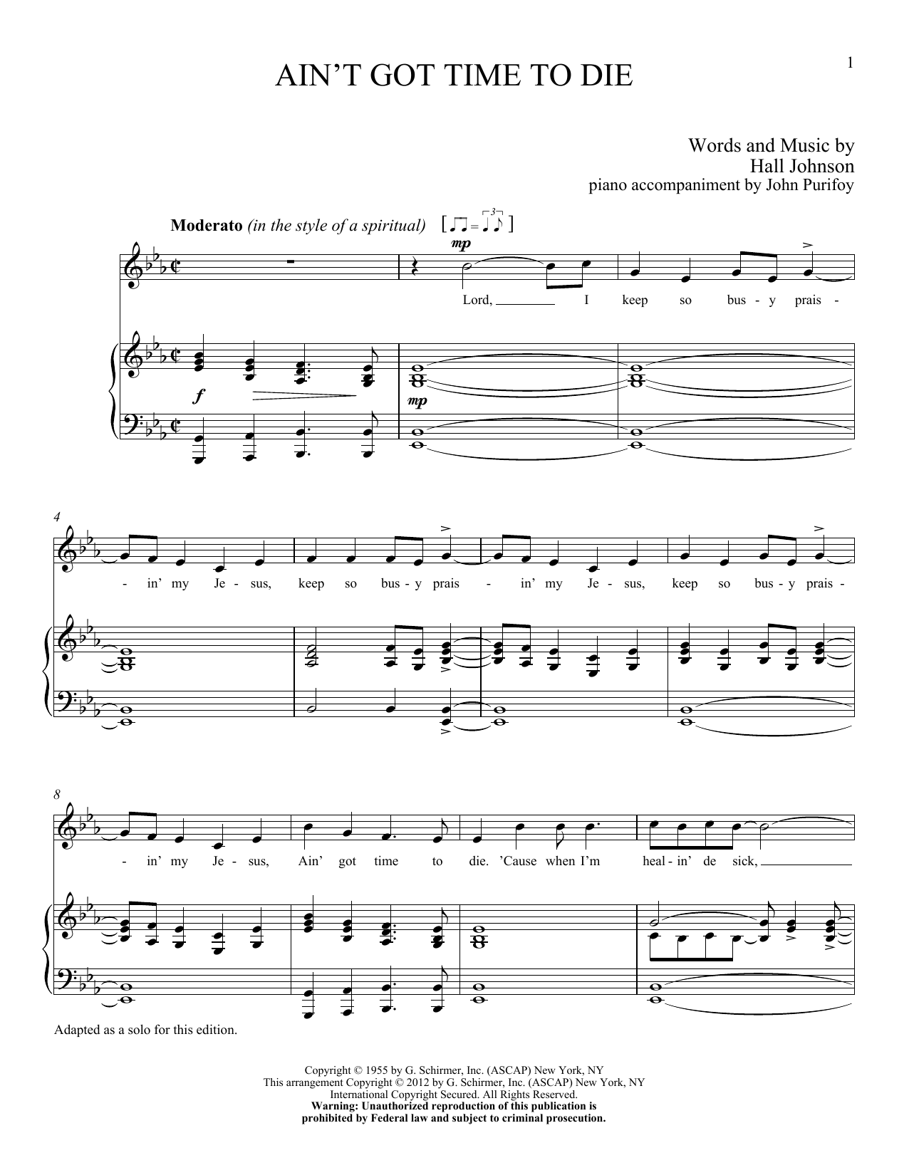 Download Hall Johnson Ain't Got Time to Die Sheet Music