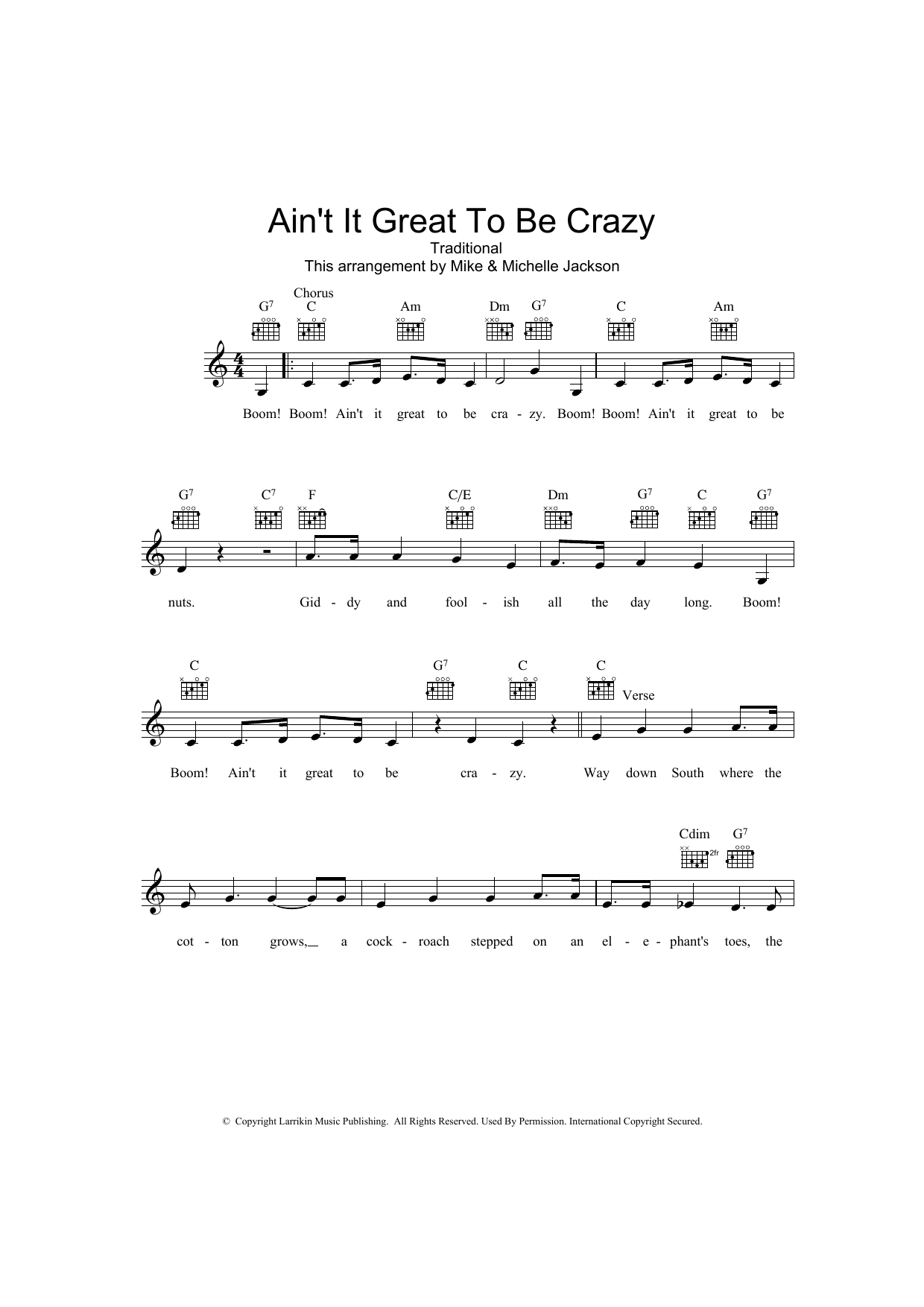 Download Traditional Ain't It Great To Be Crazy Sheet Music