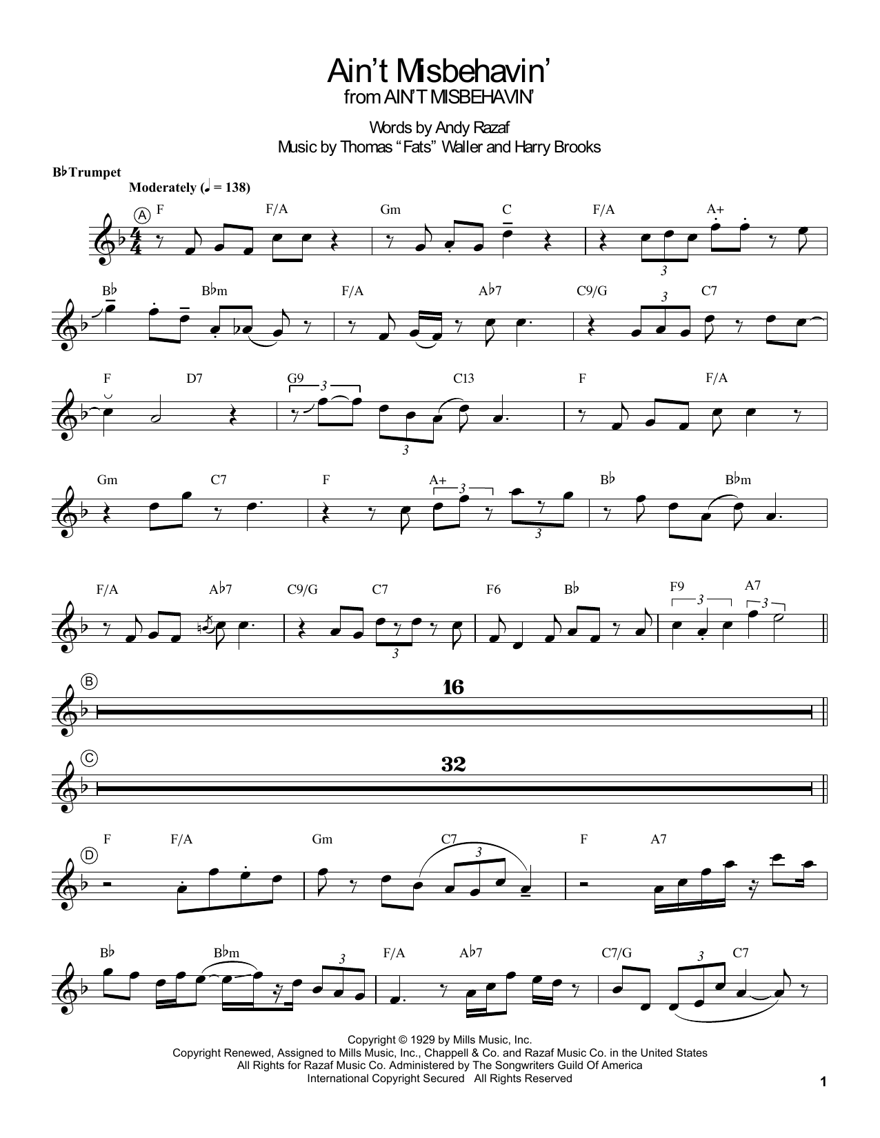 Download Louis Armstrong Ain't Misbehavin' Sheet Music