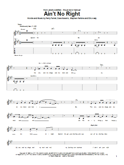 Download Jane's Addiction Ain't No Right Sheet Music
