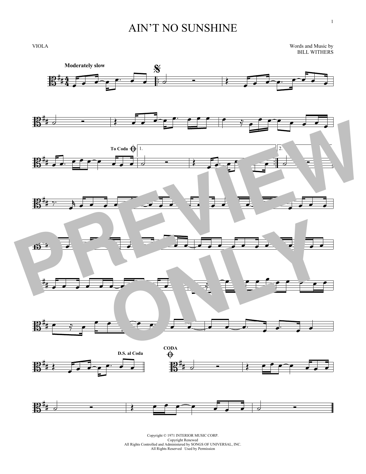Download Bill Withers Ain't No Sunshine Sheet Music