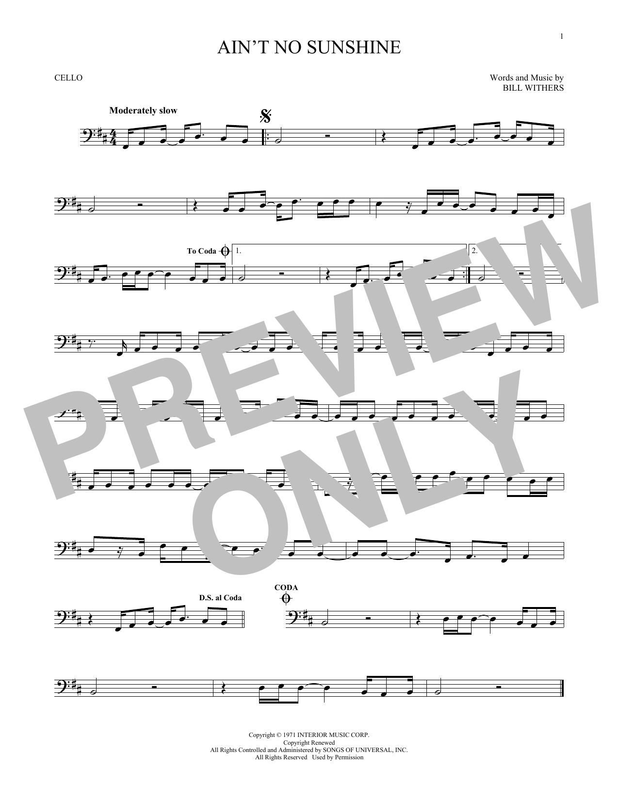 Download Bill Withers Ain't No Sunshine Sheet Music