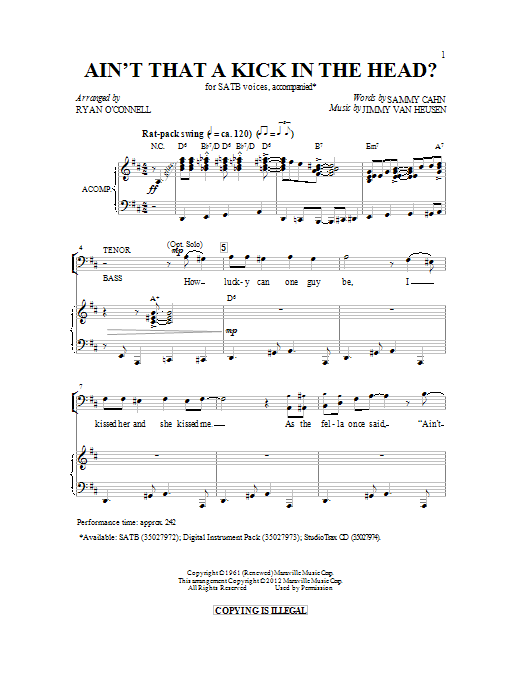 Download Ryan O'Connell Ain't That A Kick In The Head Sheet Music