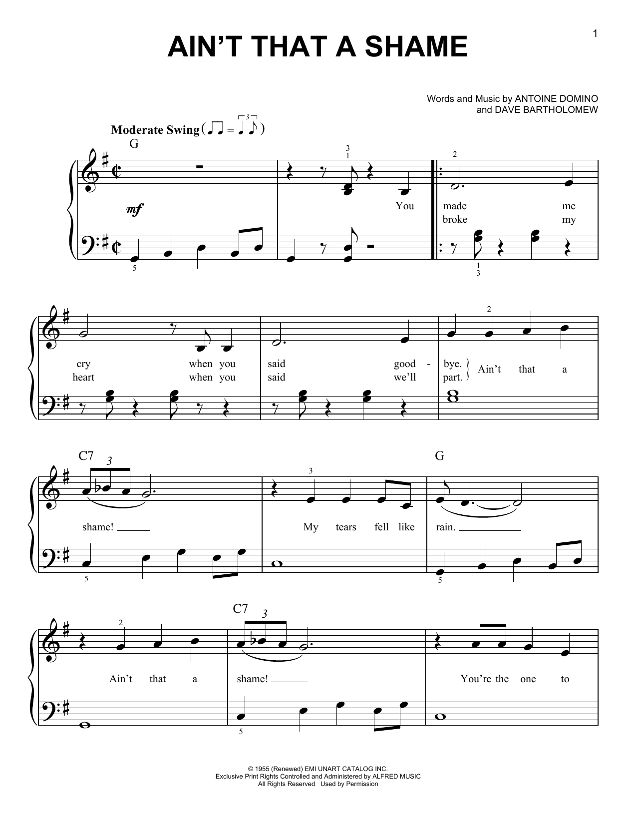 Download Fats Domino Ain't That A Shame Sheet Music