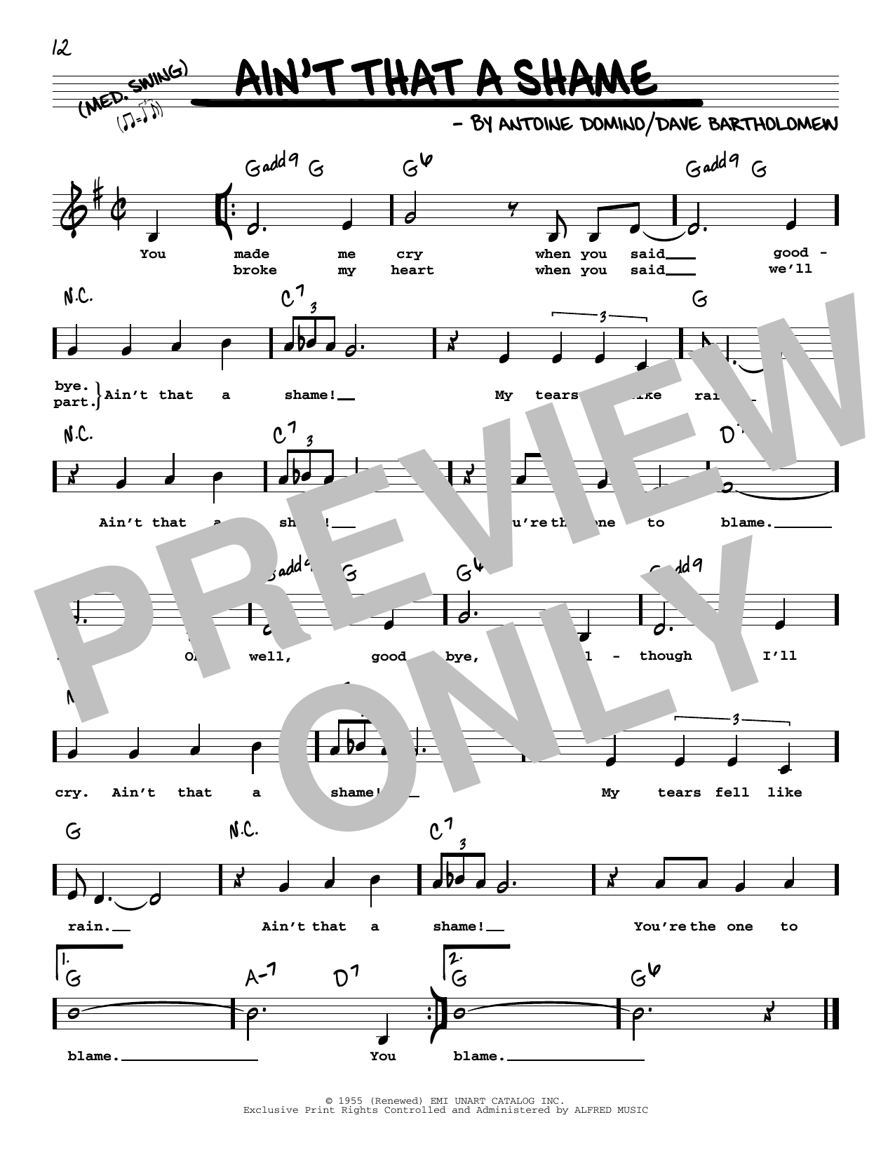 Download Fats Domino Ain't That A Shame Sheet Music
