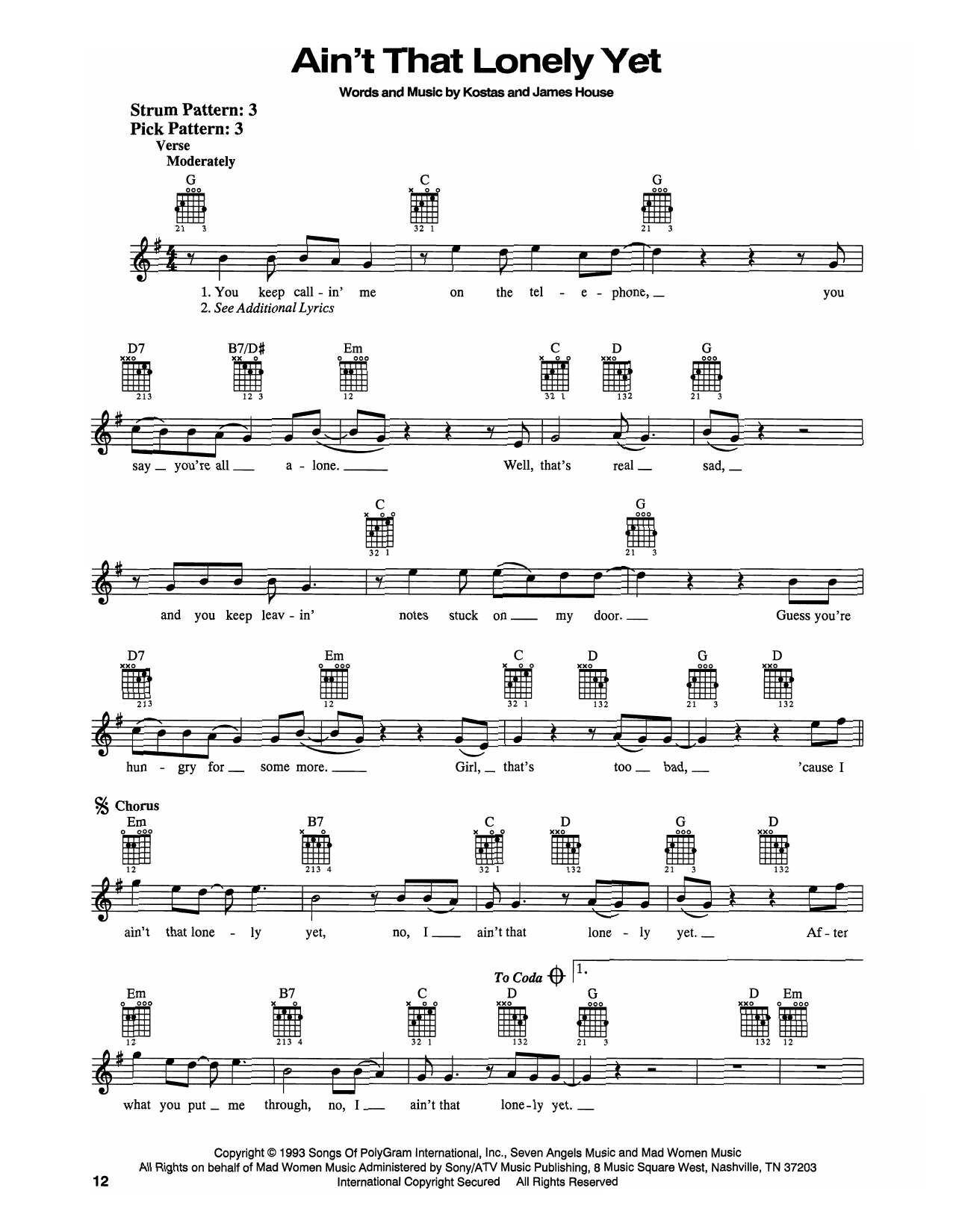 Dwight Yoakam Ain't That Lonely Yet sheet music notes printable PDF score