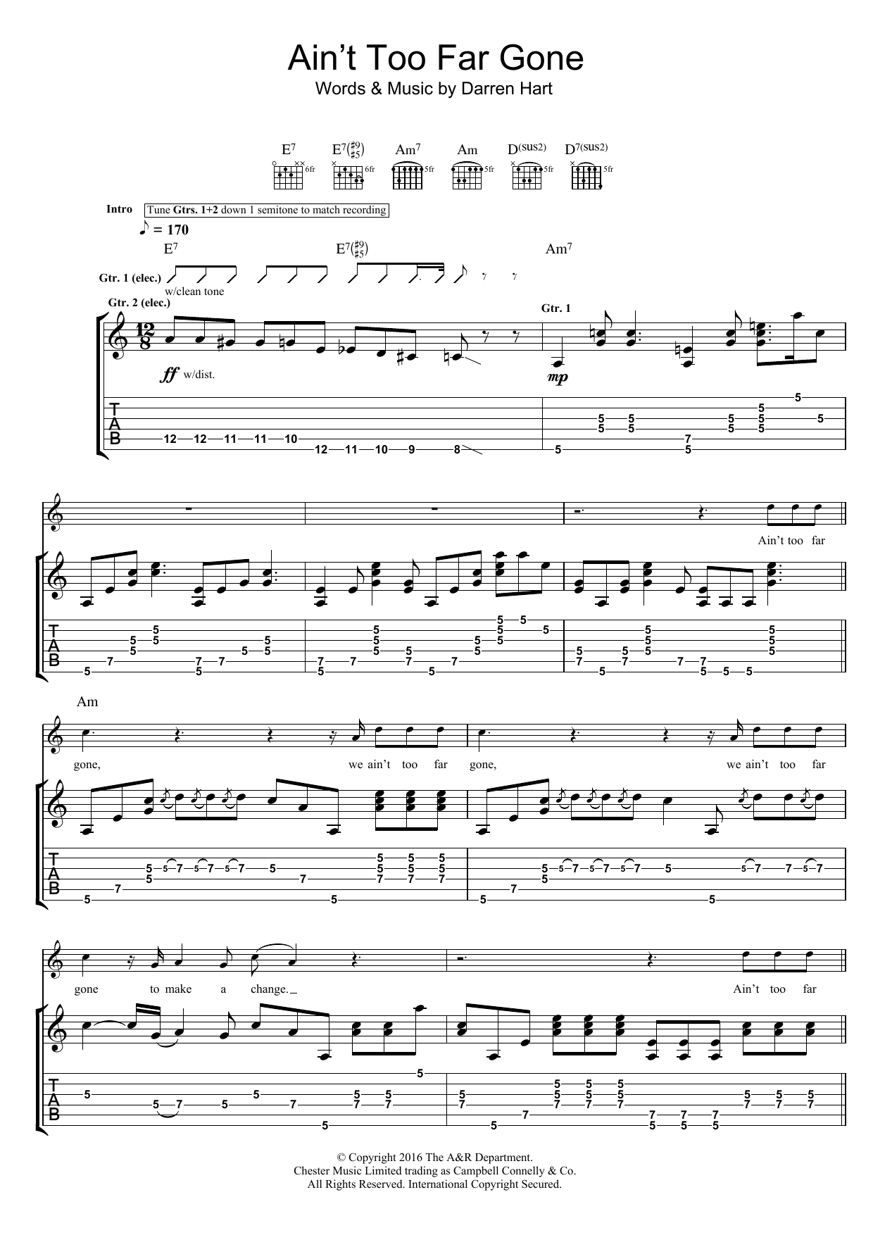 Download Harts Ain't Too Far Gone Sheet Music