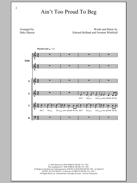Download The Temptations Ain't Too Proud To Beg (arr. Deke Sharo Sheet Music