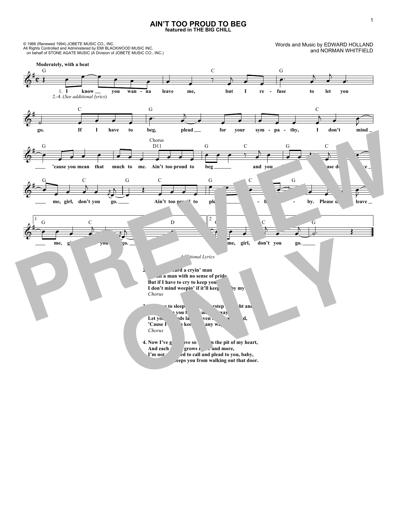 Download The Temptations Ain't Too Proud To Beg Sheet Music