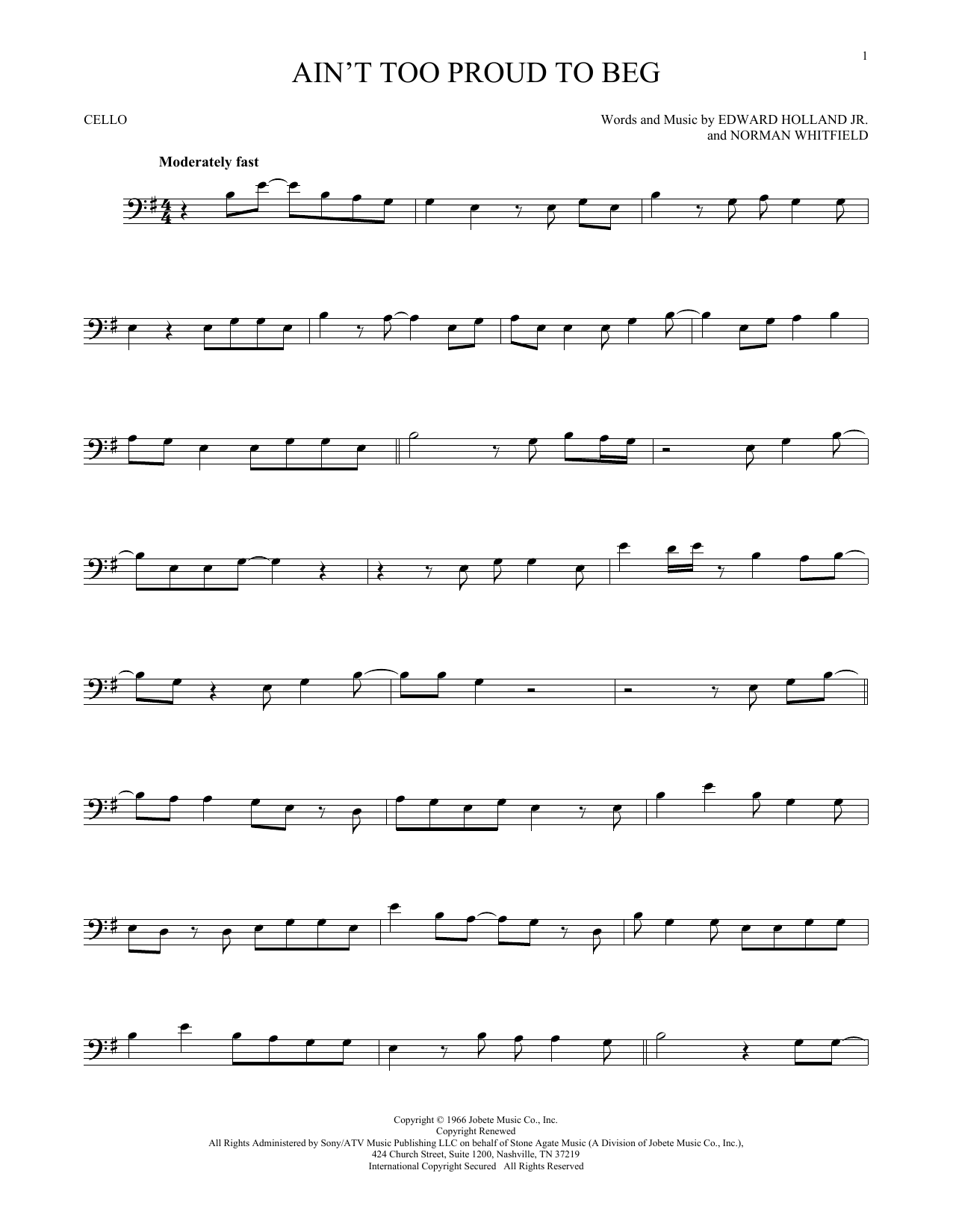 Download The Temptations Ain't Too Proud To Beg Sheet Music