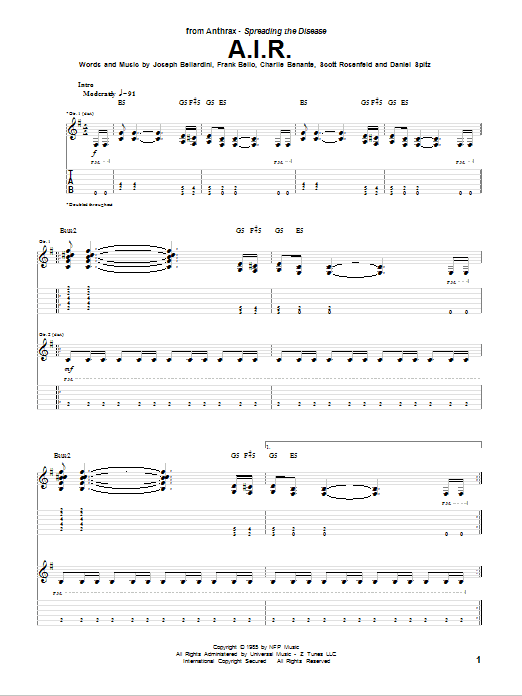 Download Anthrax A.I.R. Sheet Music