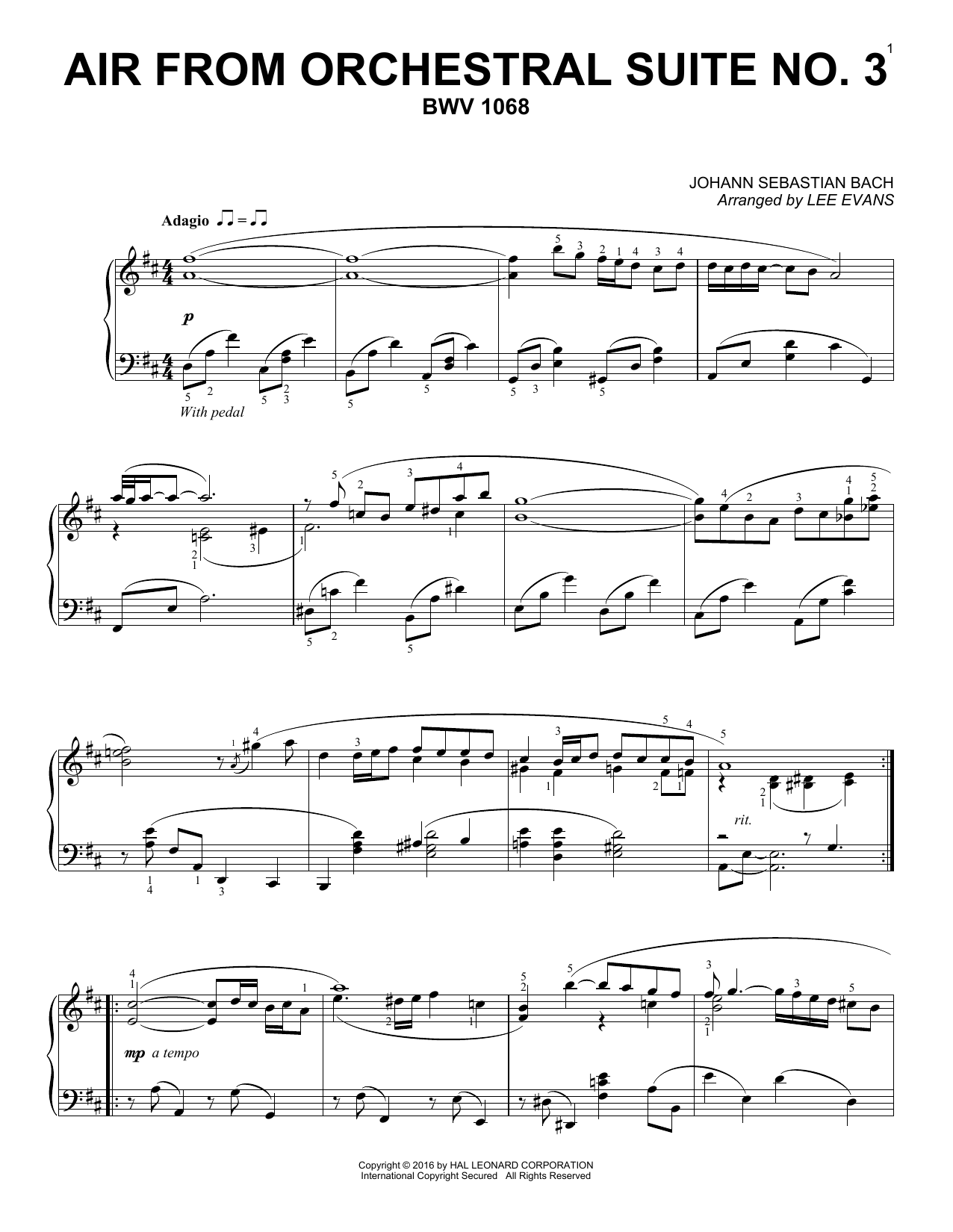 Download Lee Evans Air From Suite No. 3 In D Sheet Music