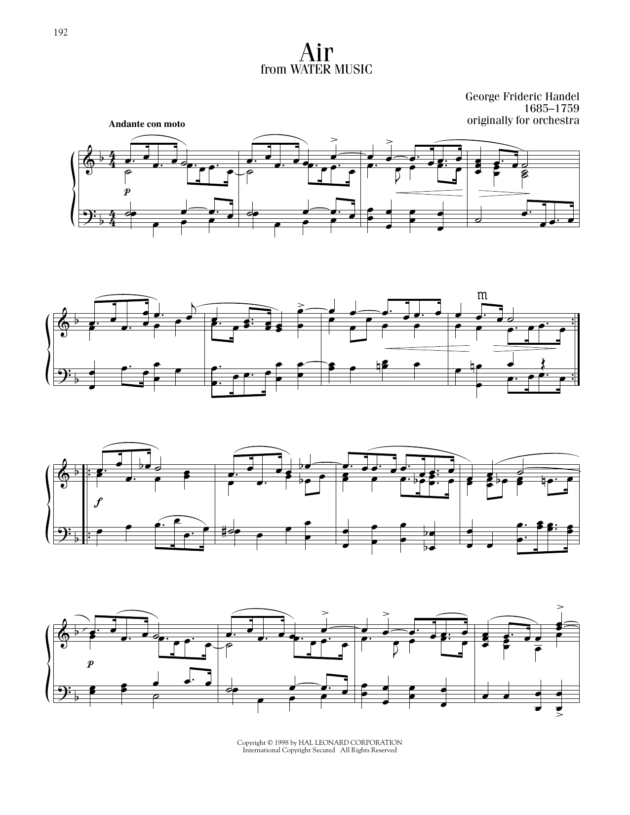 George Frideric Handel Air sheet music notes printable PDF score