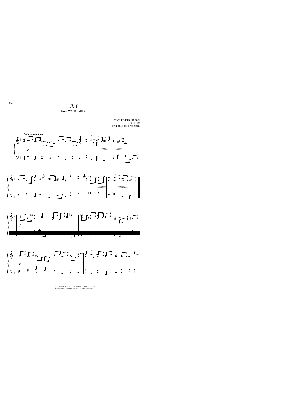 George Frideric Handel Air sheet music notes printable PDF score