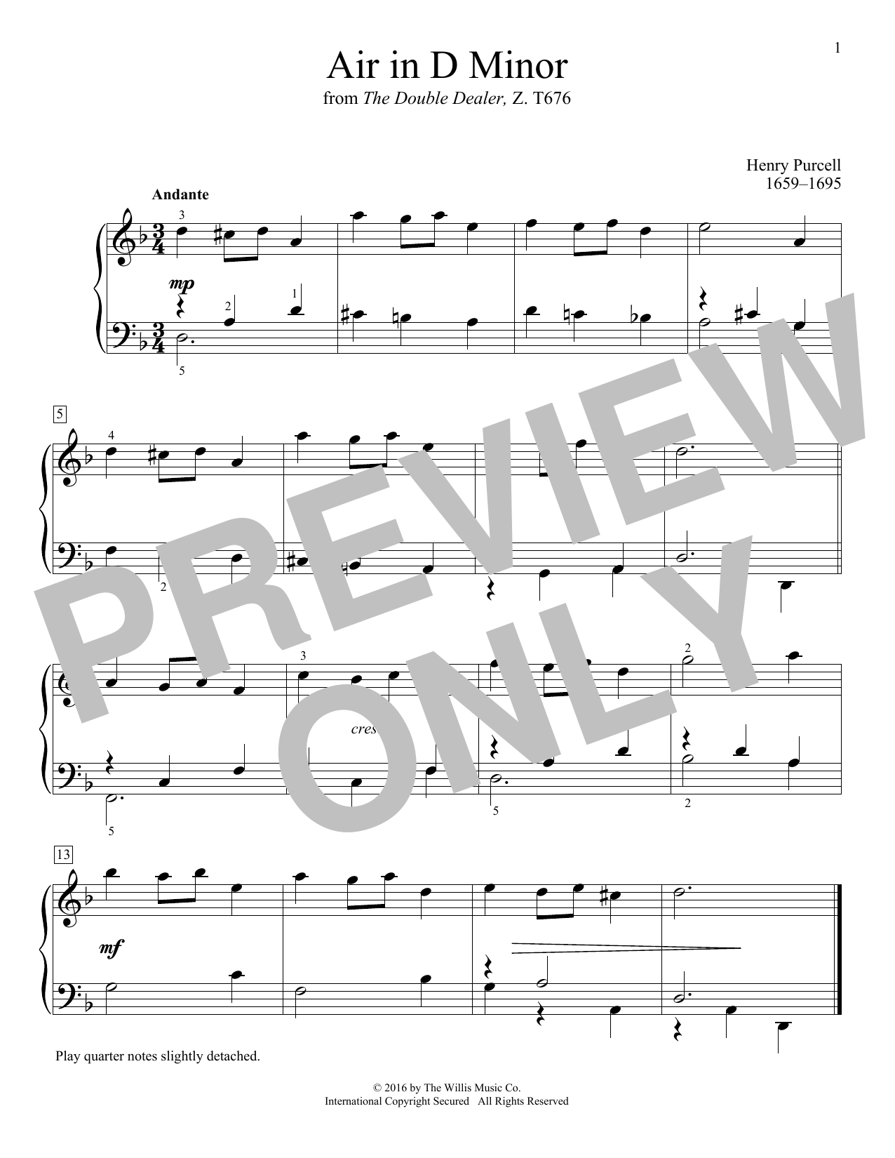 Download Henry Purcell Air In D Minor Sheet Music