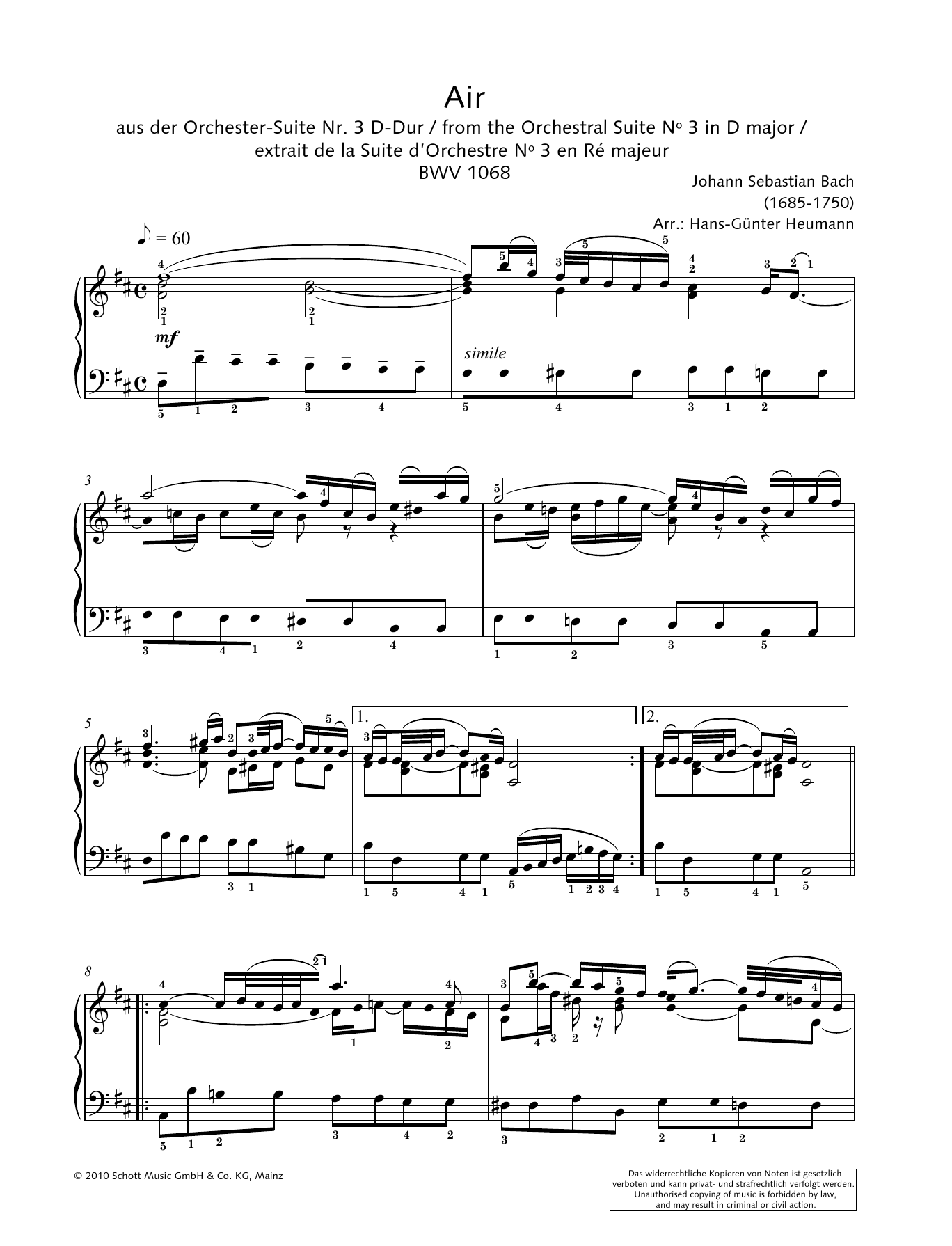 Download or print Johann Sebastian Bach Air Sheet Music Printable PDF 3-page score for Classical / arranged Choir SKU: 363681.