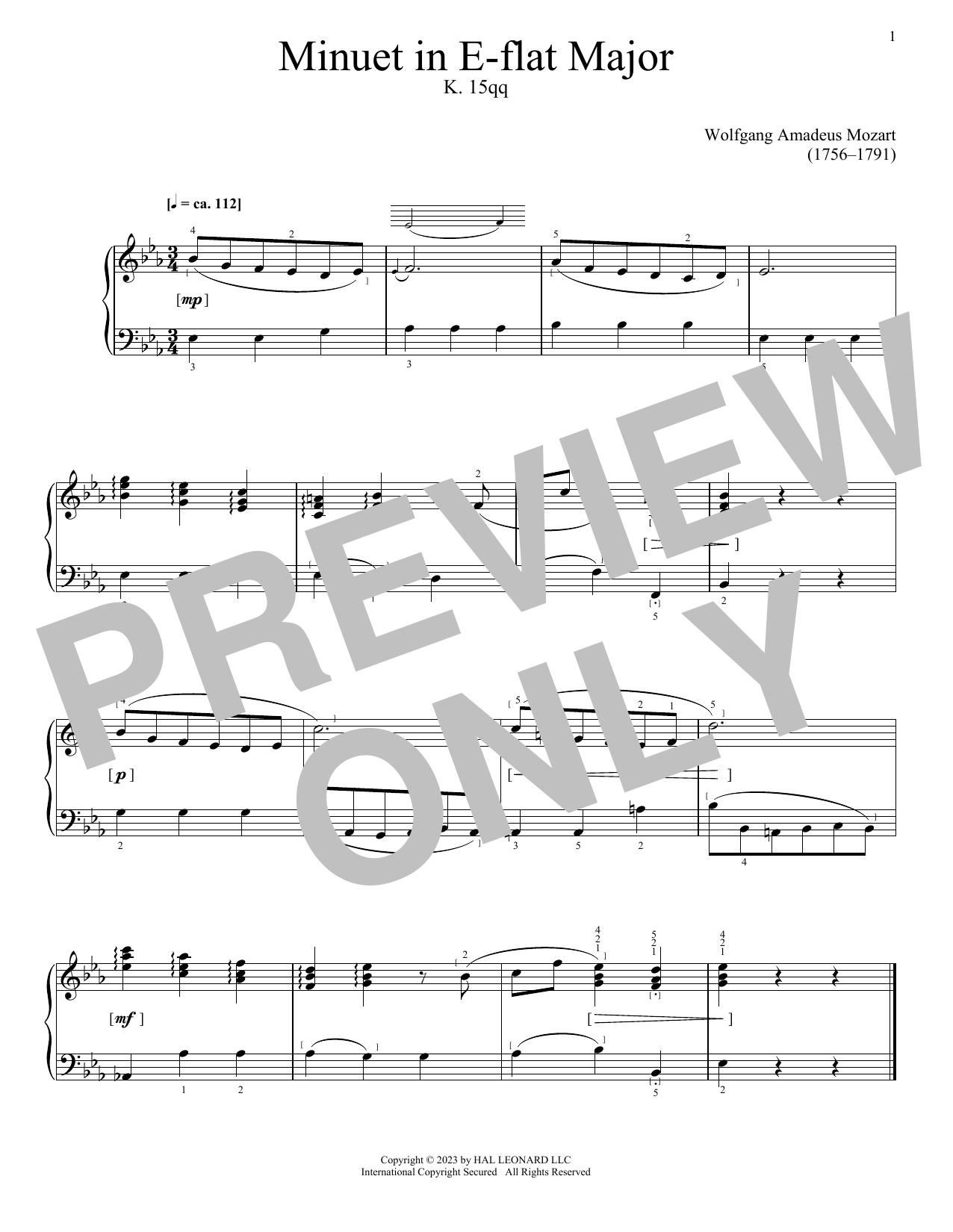 Download Woflgang Amadeus Mozart Air, K. 15qq Sheet Music